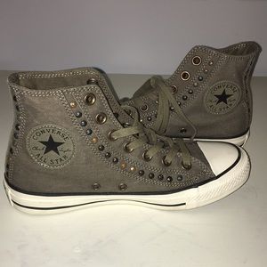 Army Green High Top Converses W/ Stud Details